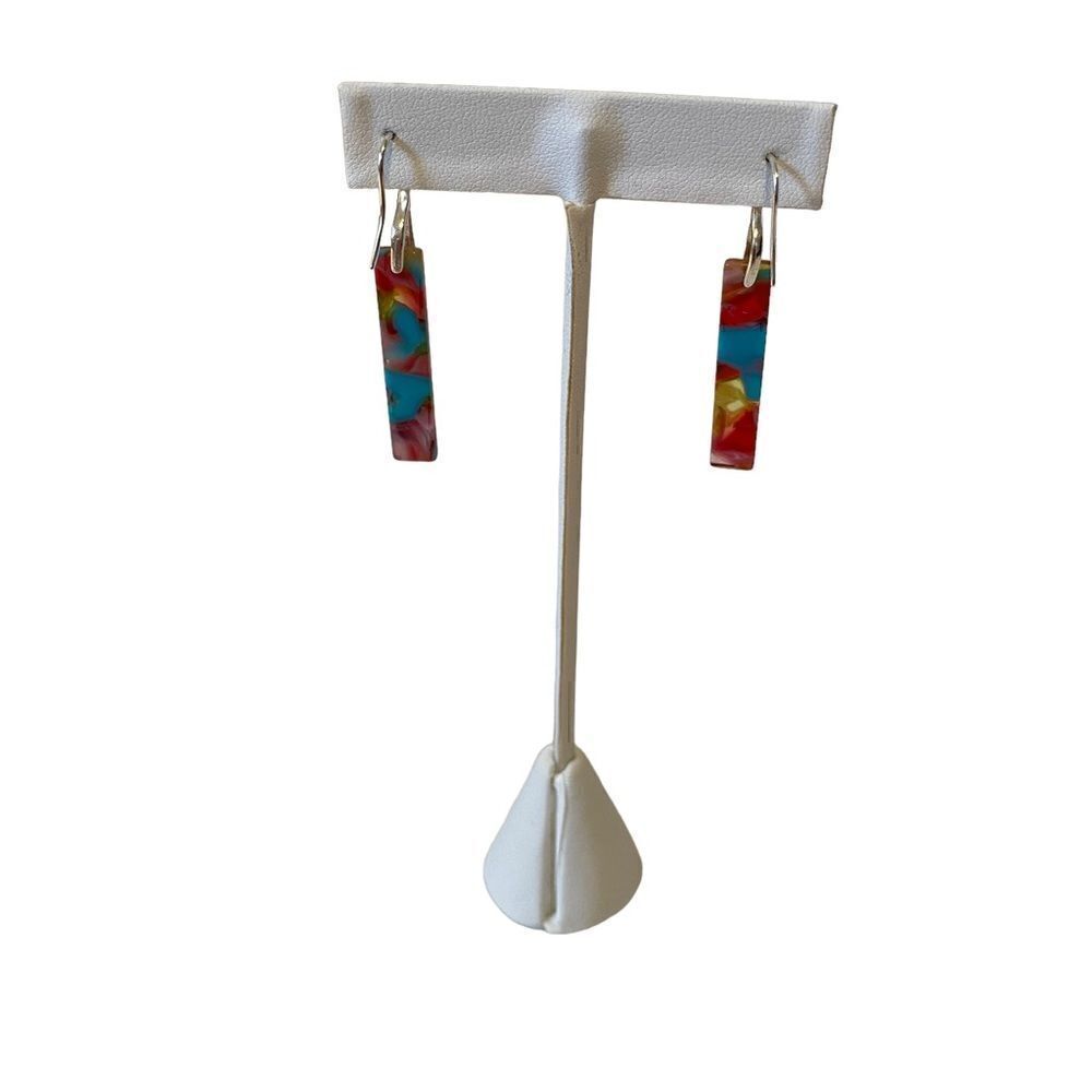 Handcrafted & Designed Multi-Colored Resin Drop Earrings. - Picture 5 of 6